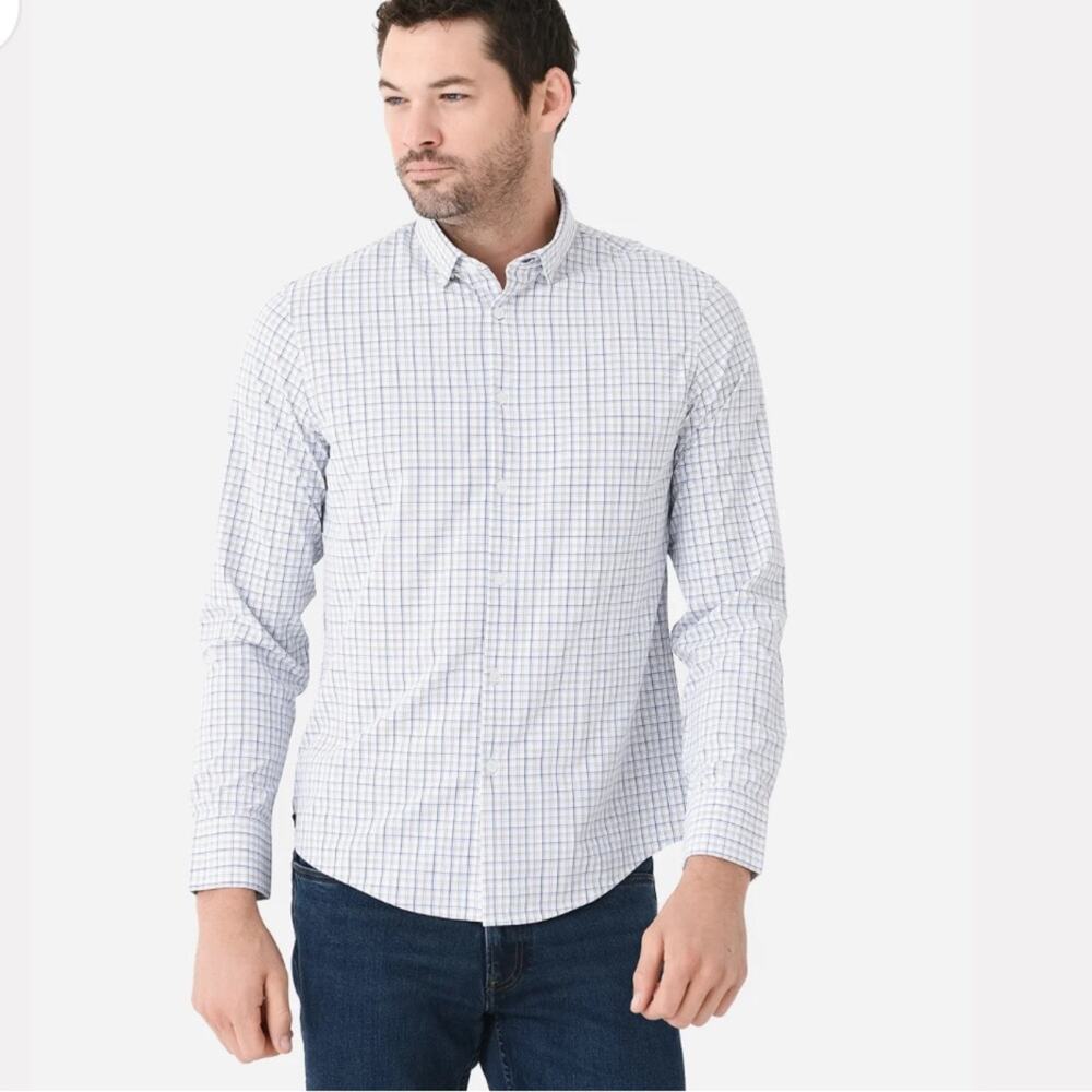 Mizzen + Main Men’s Leward No Tuck Dress Shirt Size XXL Navy Blue/White Gingham